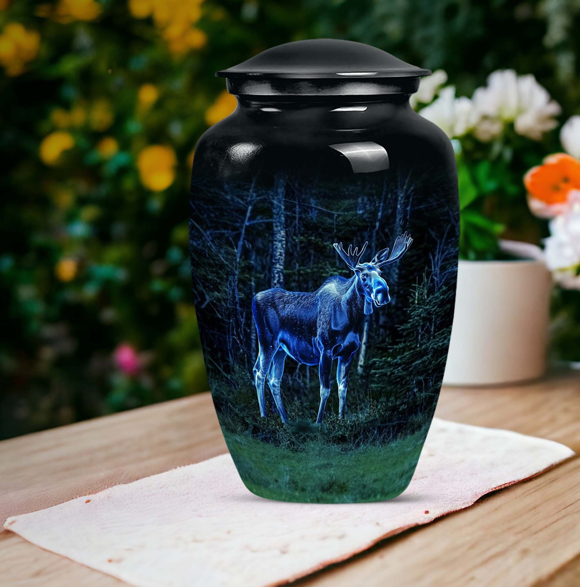 classic moose walking urn in aluminium, for adult funeral burial