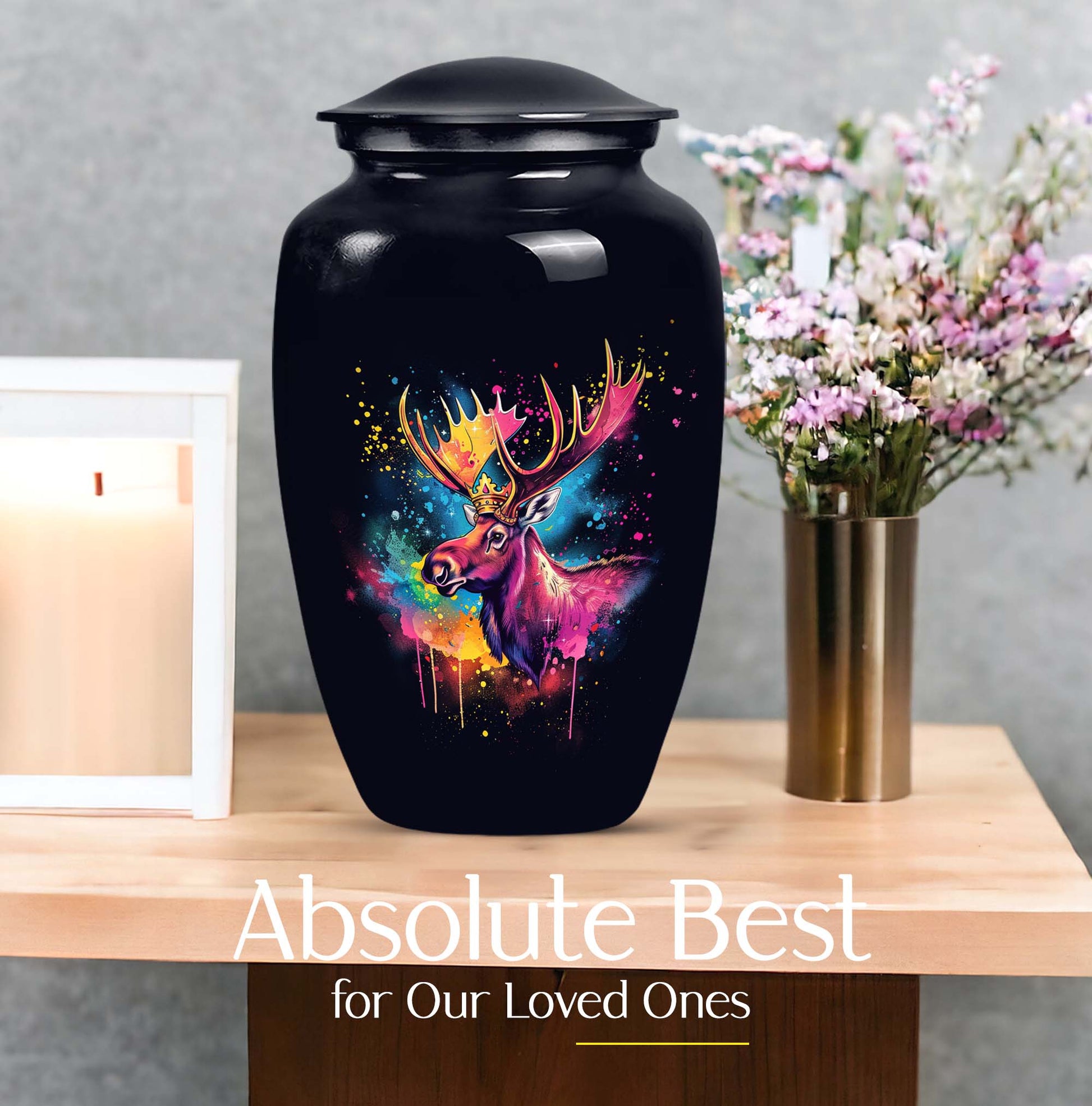 10-inch classic, large aluminum memorial urn themed with walking 