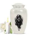 classic aluminium catholic urn for adult women's ashes.