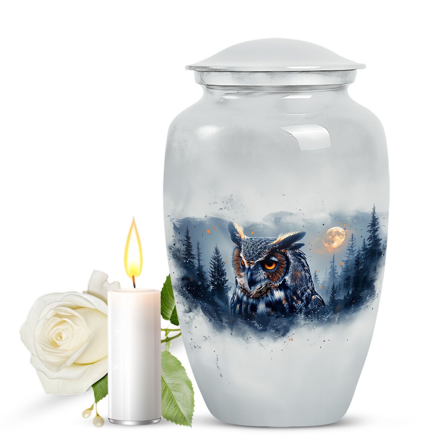  Abstract-themed, classic aluminium owl urn for adult ashes