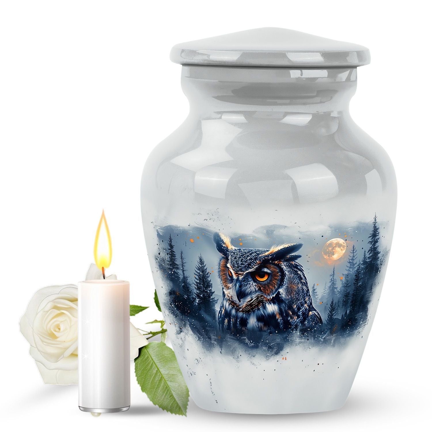  Abstract-themed, classic aluminium owl urn for adult ashes