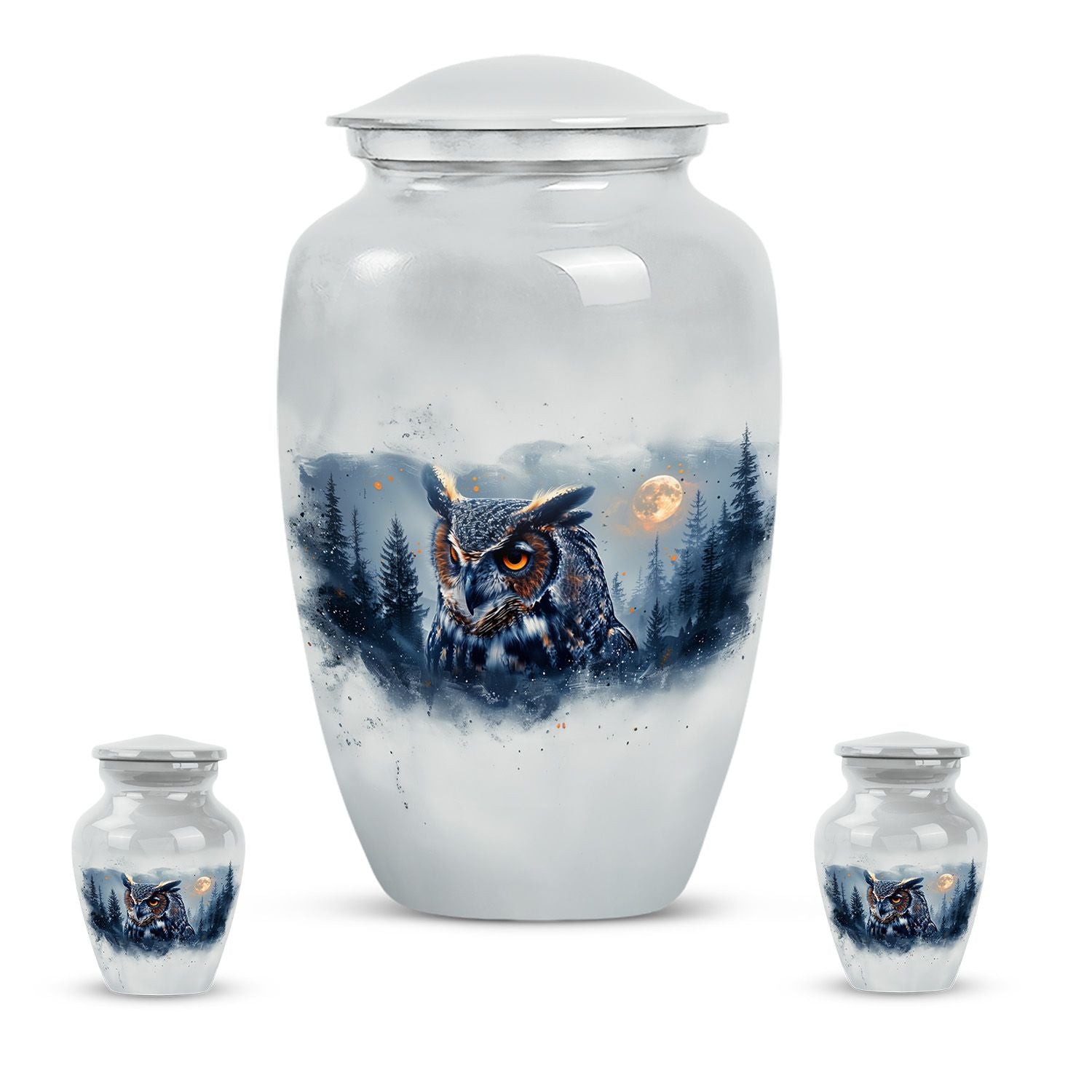  Abstract-themed, classic aluminium owl urn for adult ashes