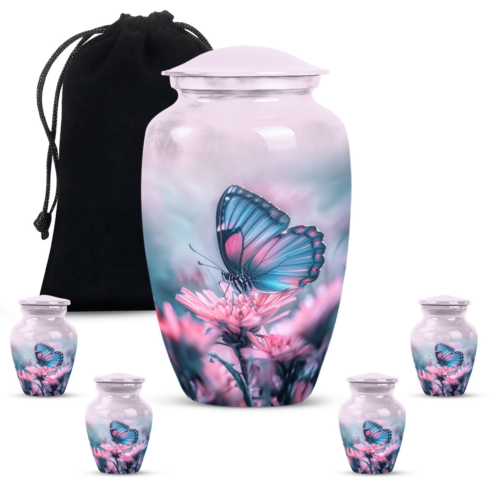 10-inch butterfly urn, classic design, aluminum.