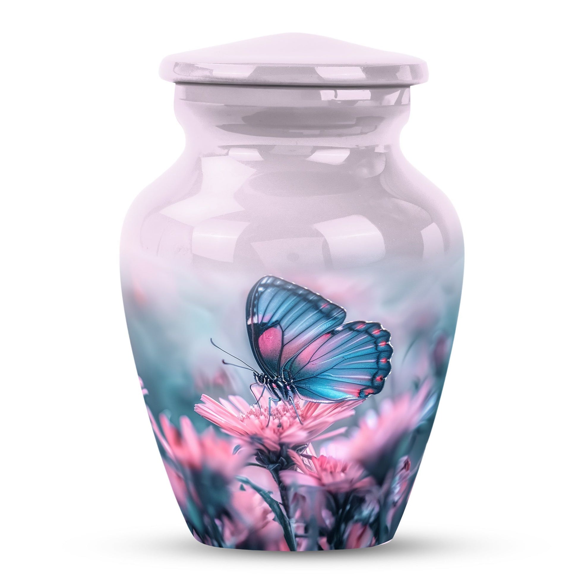 10-inch butterfly urn, classic design, aluminum.