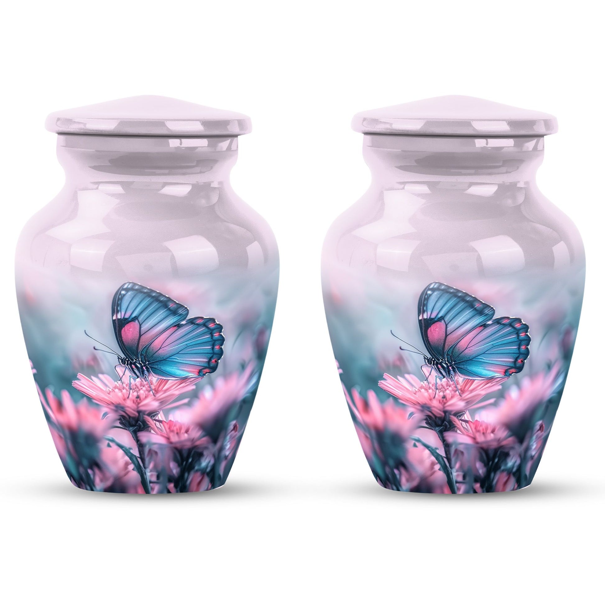 10-inch butterfly urn, classic design, aluminum.