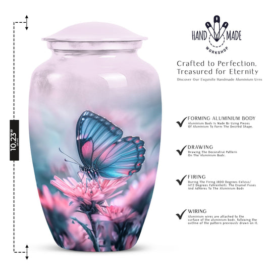 10-inch butterfly urn, classic design, aluminum.