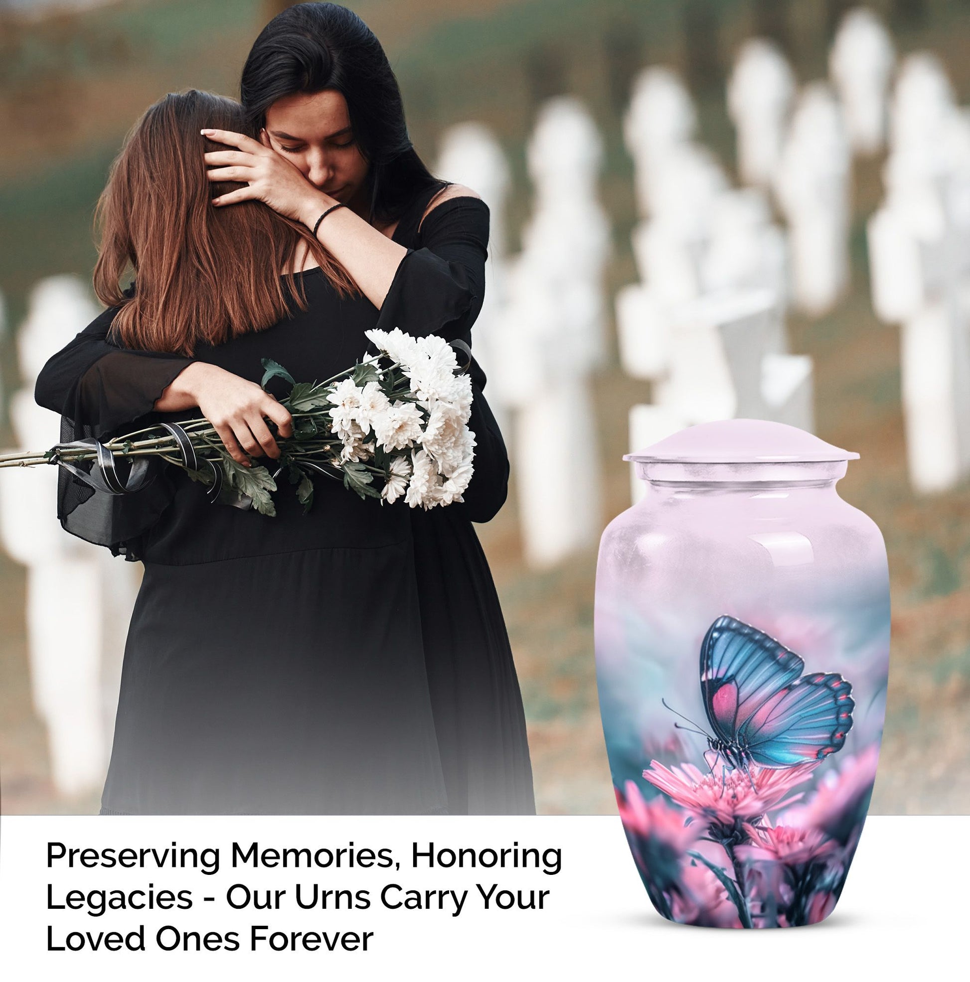 10-inch butterfly urn, classic design, aluminum.