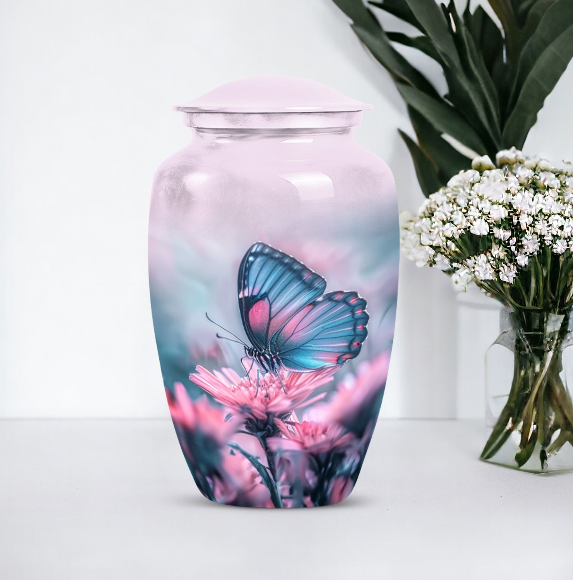 10-inch butterfly urn, classic design, aluminum.