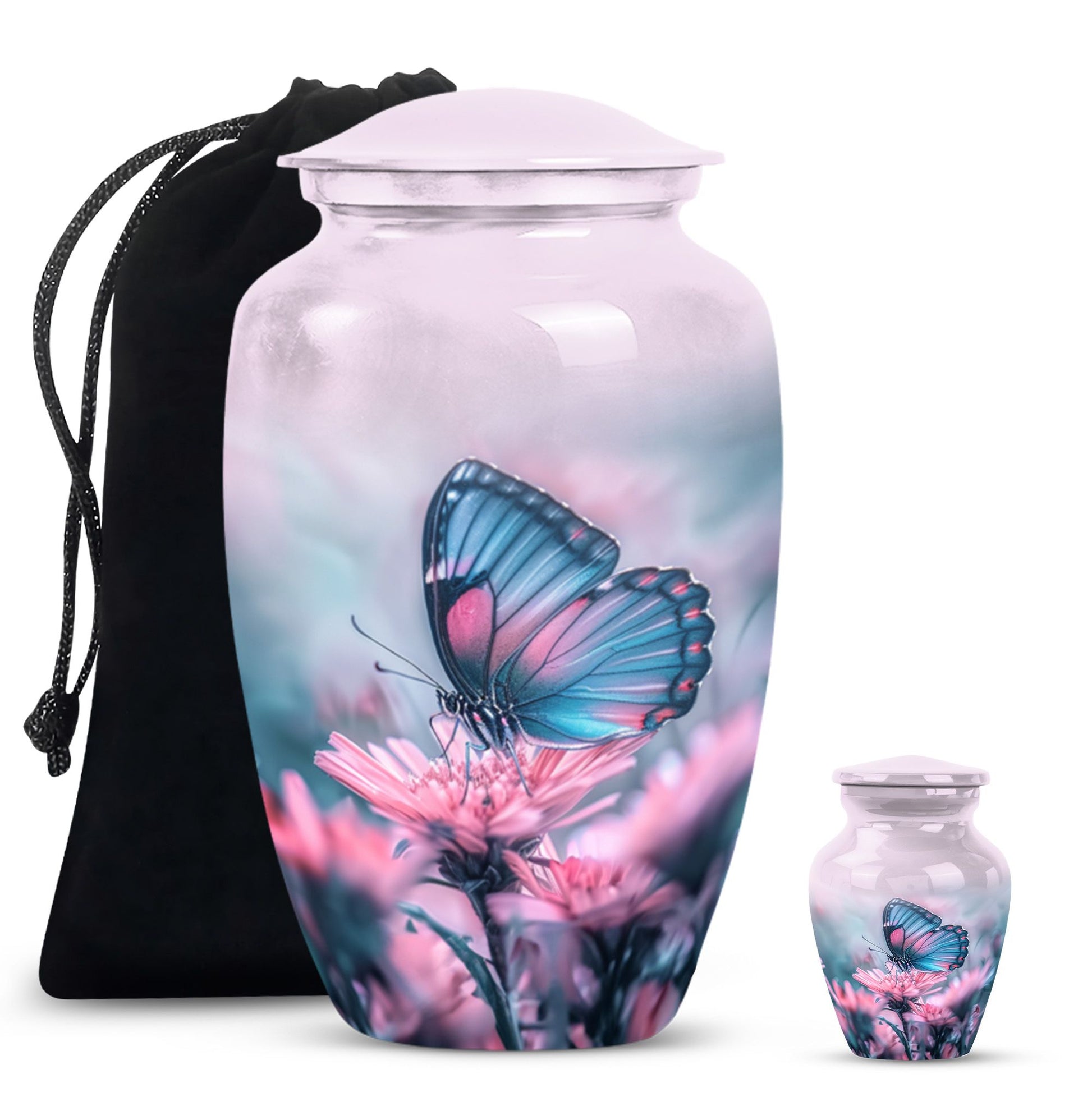 10-inch butterfly urn, classic design, aluminum.