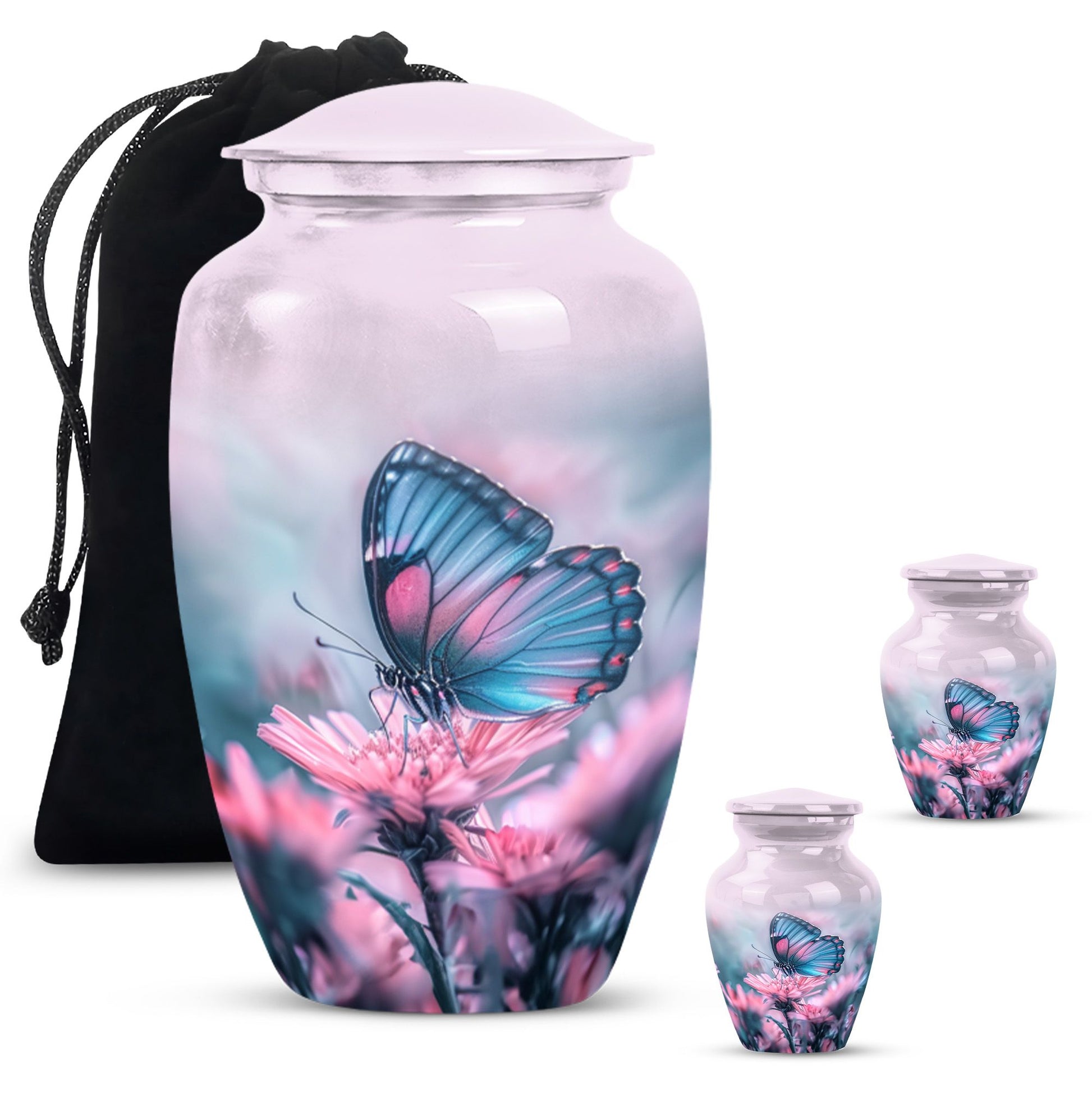 10-inch butterfly urn, classic design, aluminum.