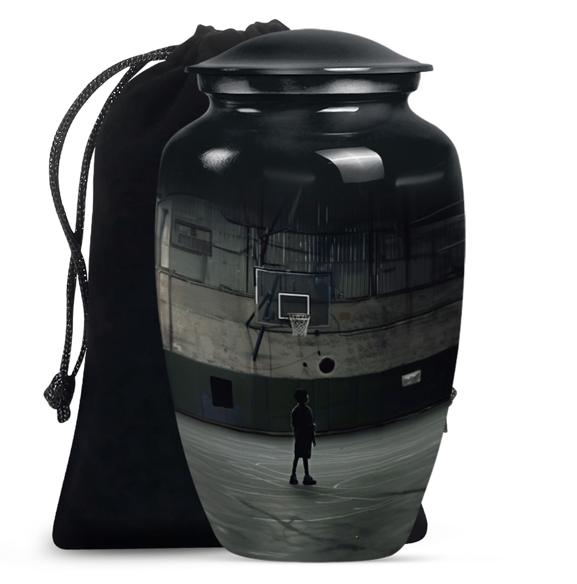 10-inch basketball urn made from aluminium.