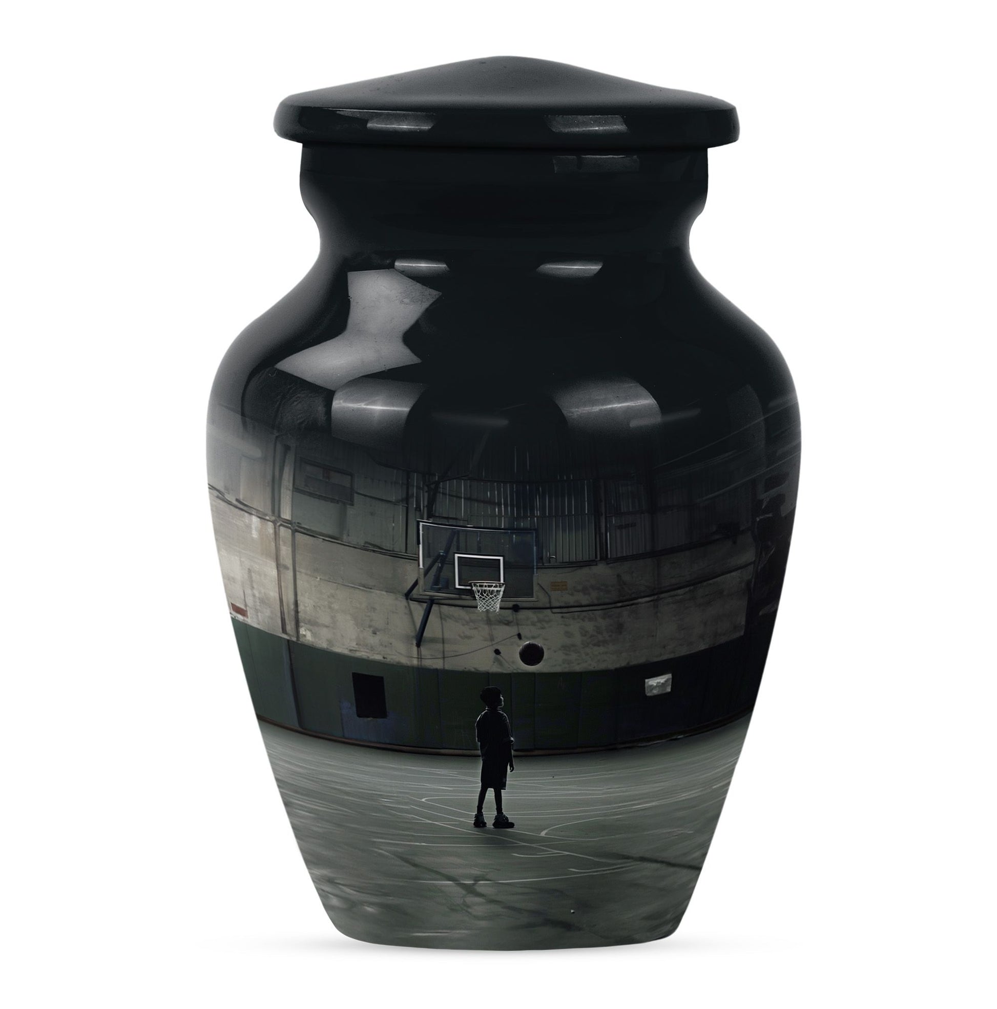 10-inch basketball urn made from aluminium.