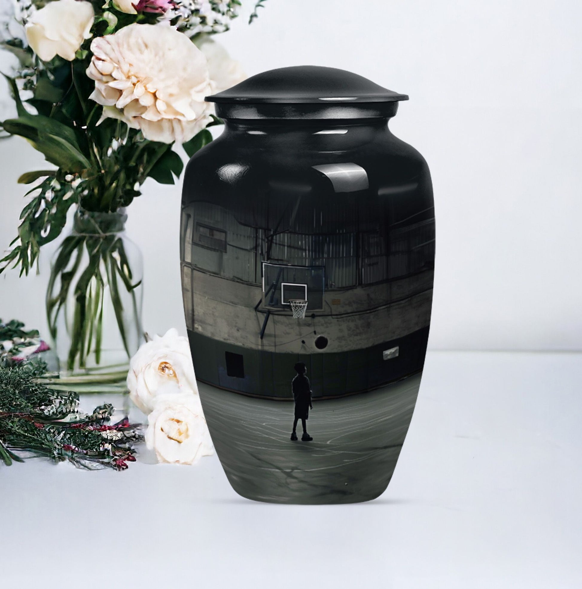 10-inch basketball urn made from aluminium.