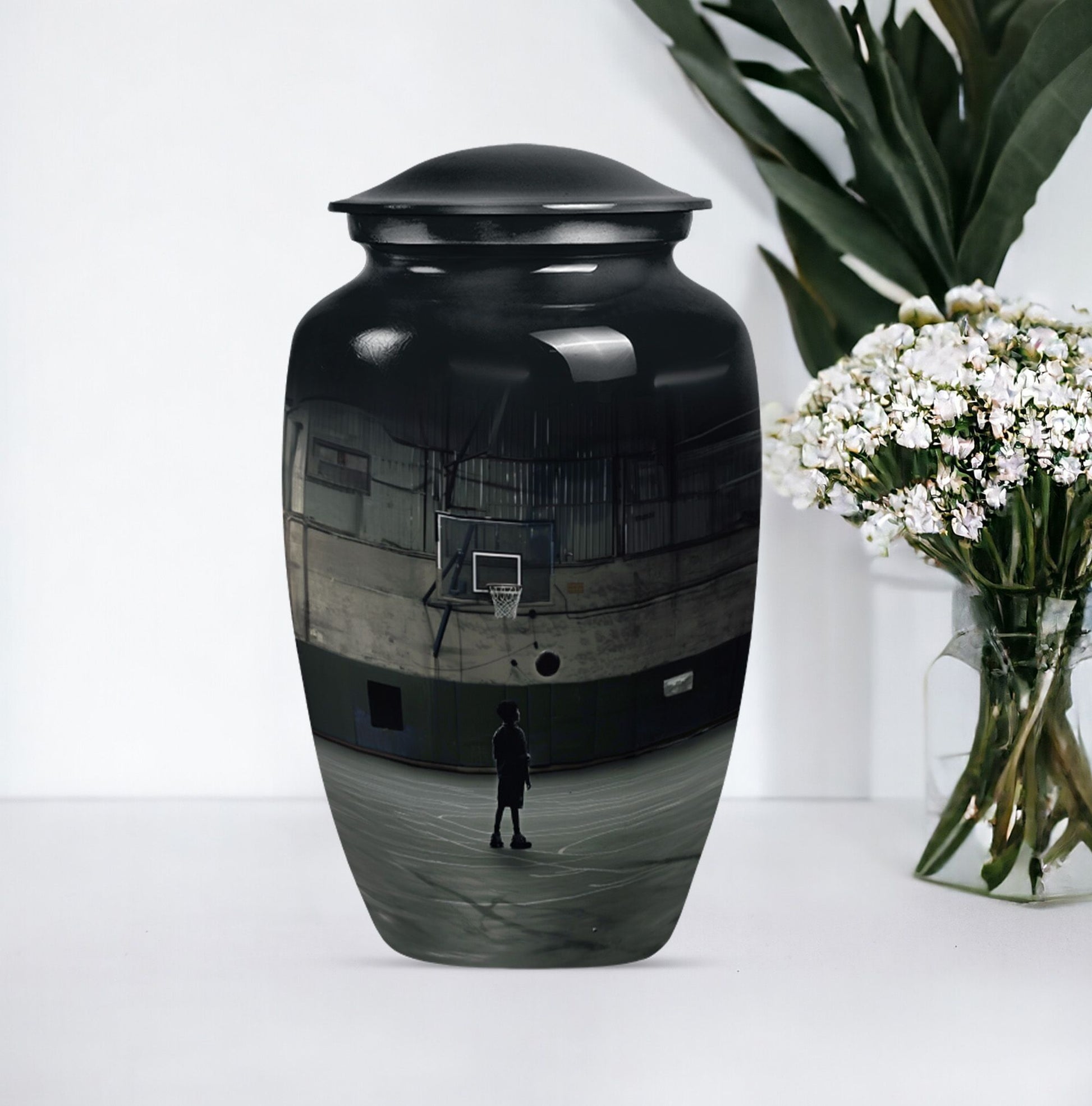 10-inch basketball urn made from aluminium.