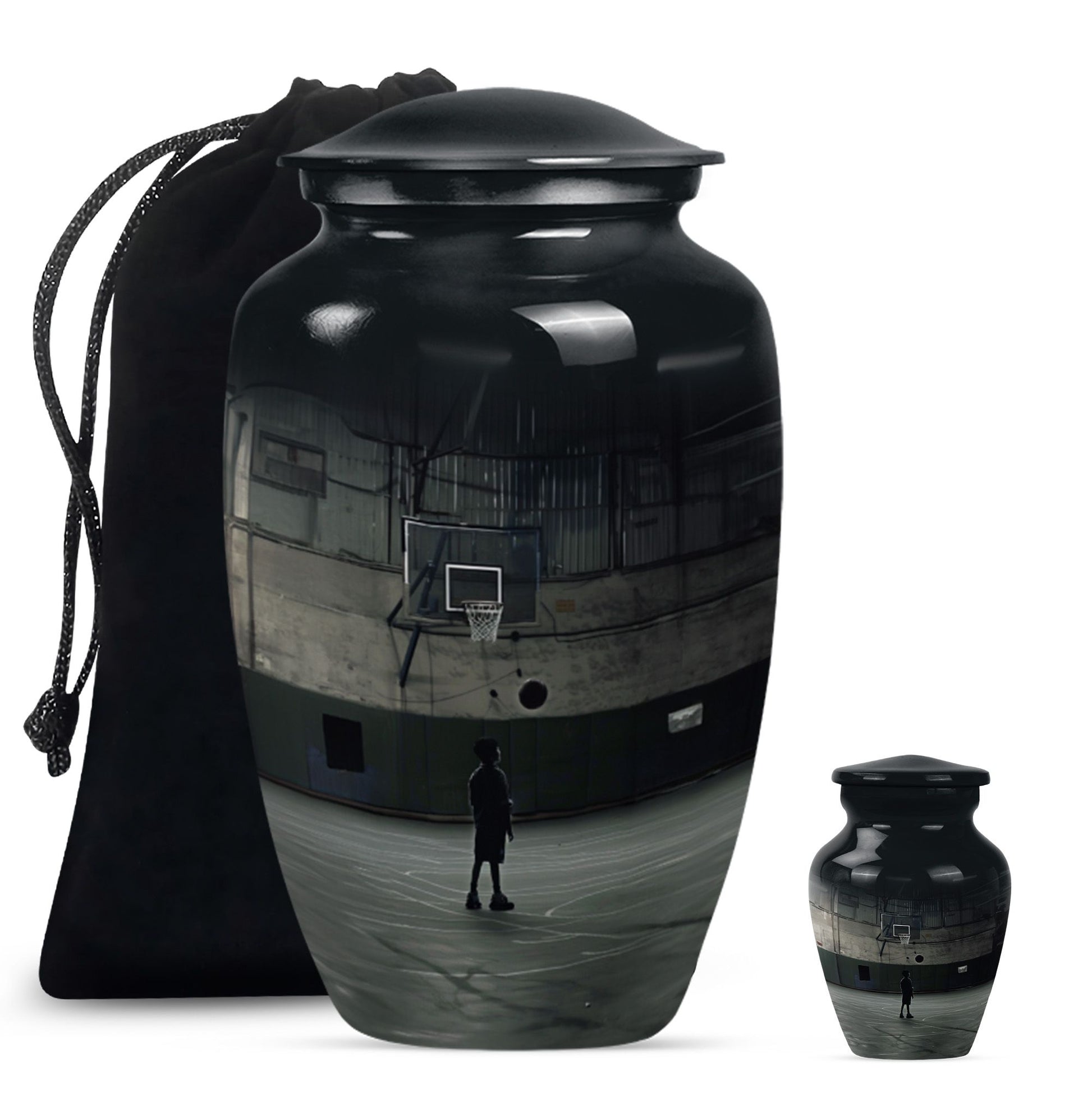 10-inch basketball urn made from aluminium.