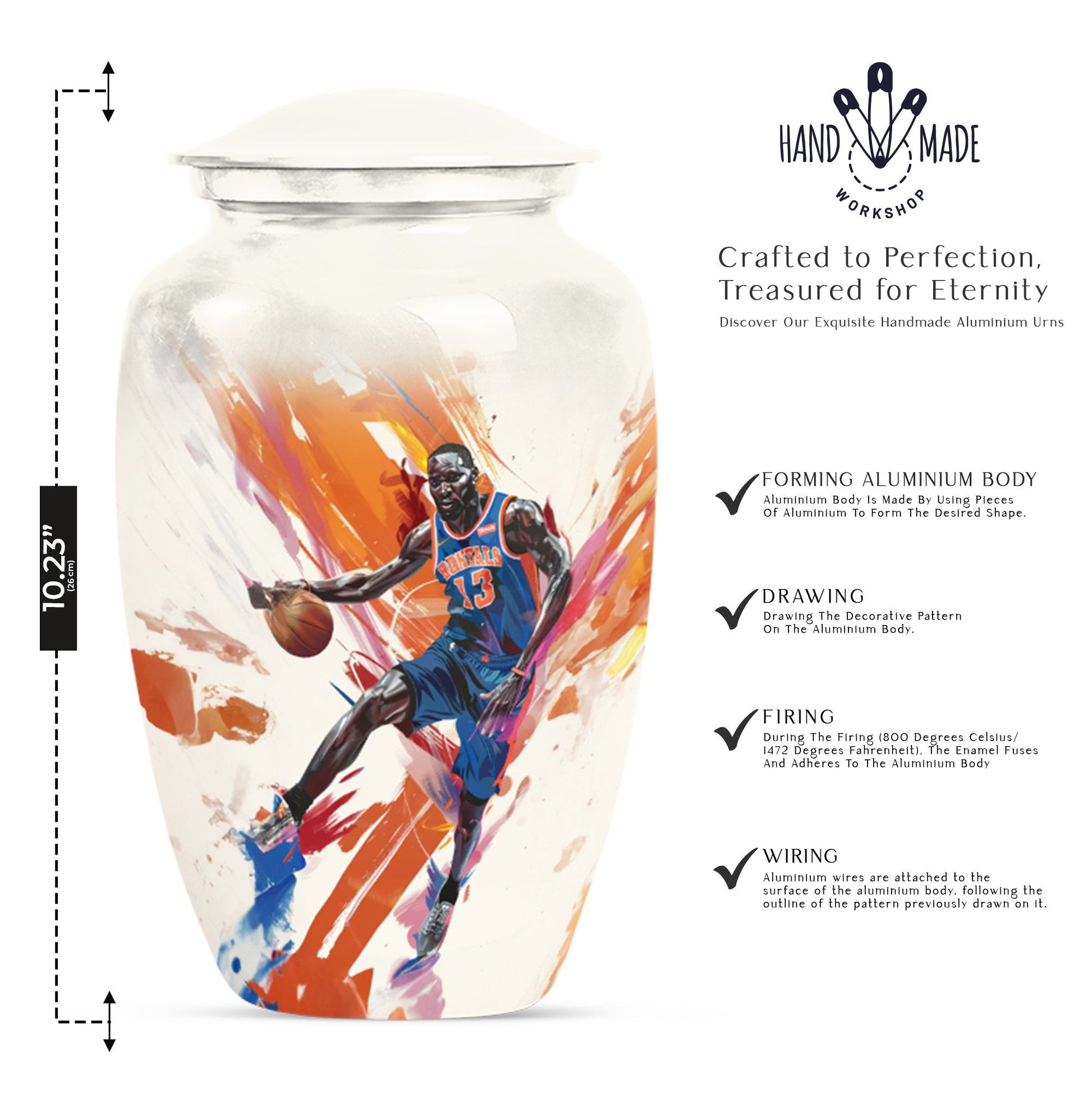 classic abstract basketball urn for memorialization.