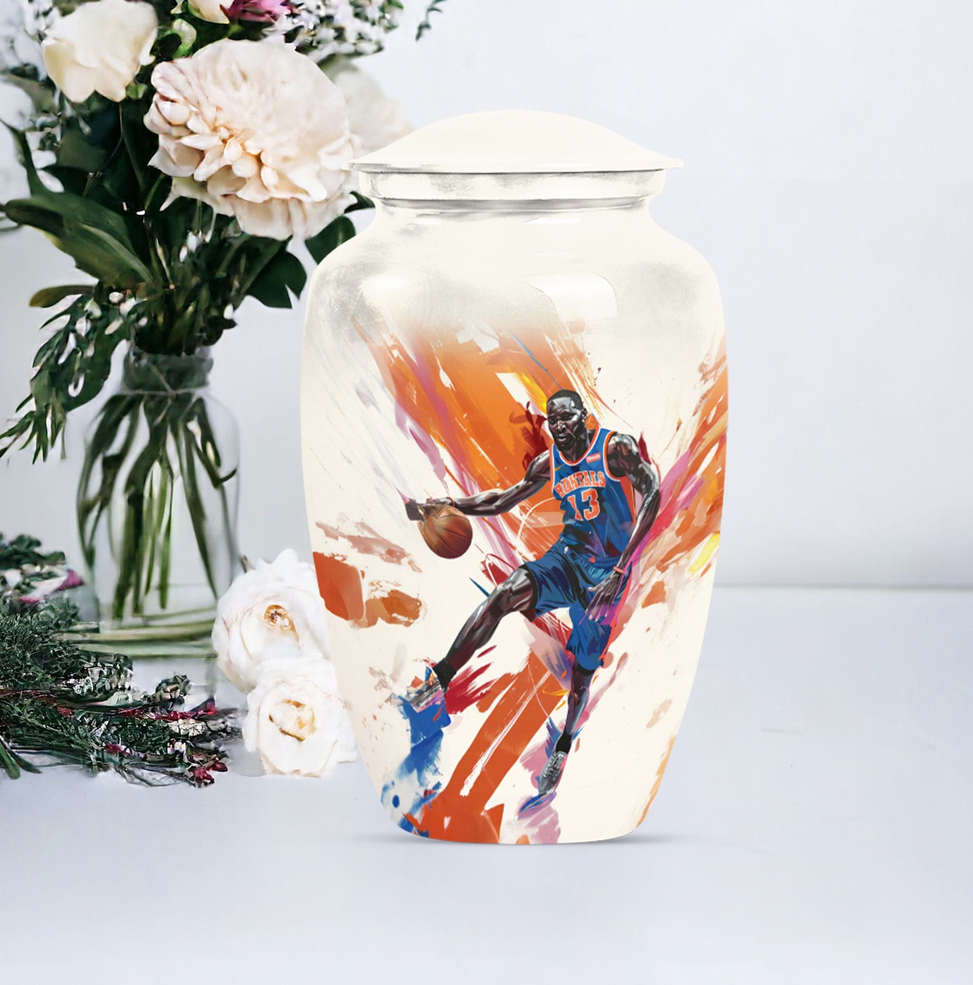 classic abstract basketball urn for memorialization.