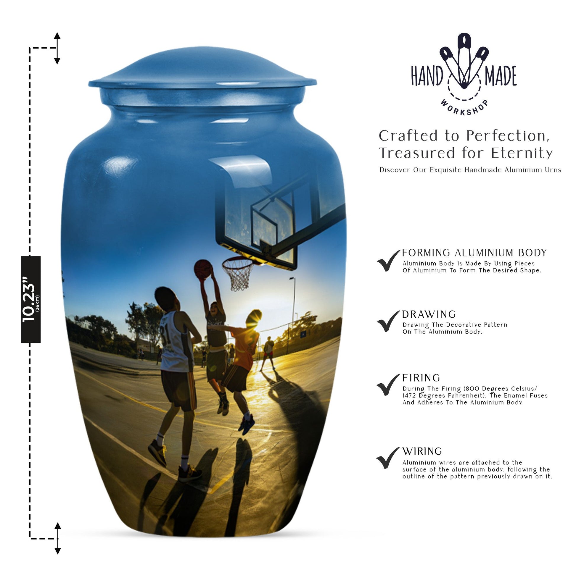 classic basketball urn, ideal memorial for male adults.