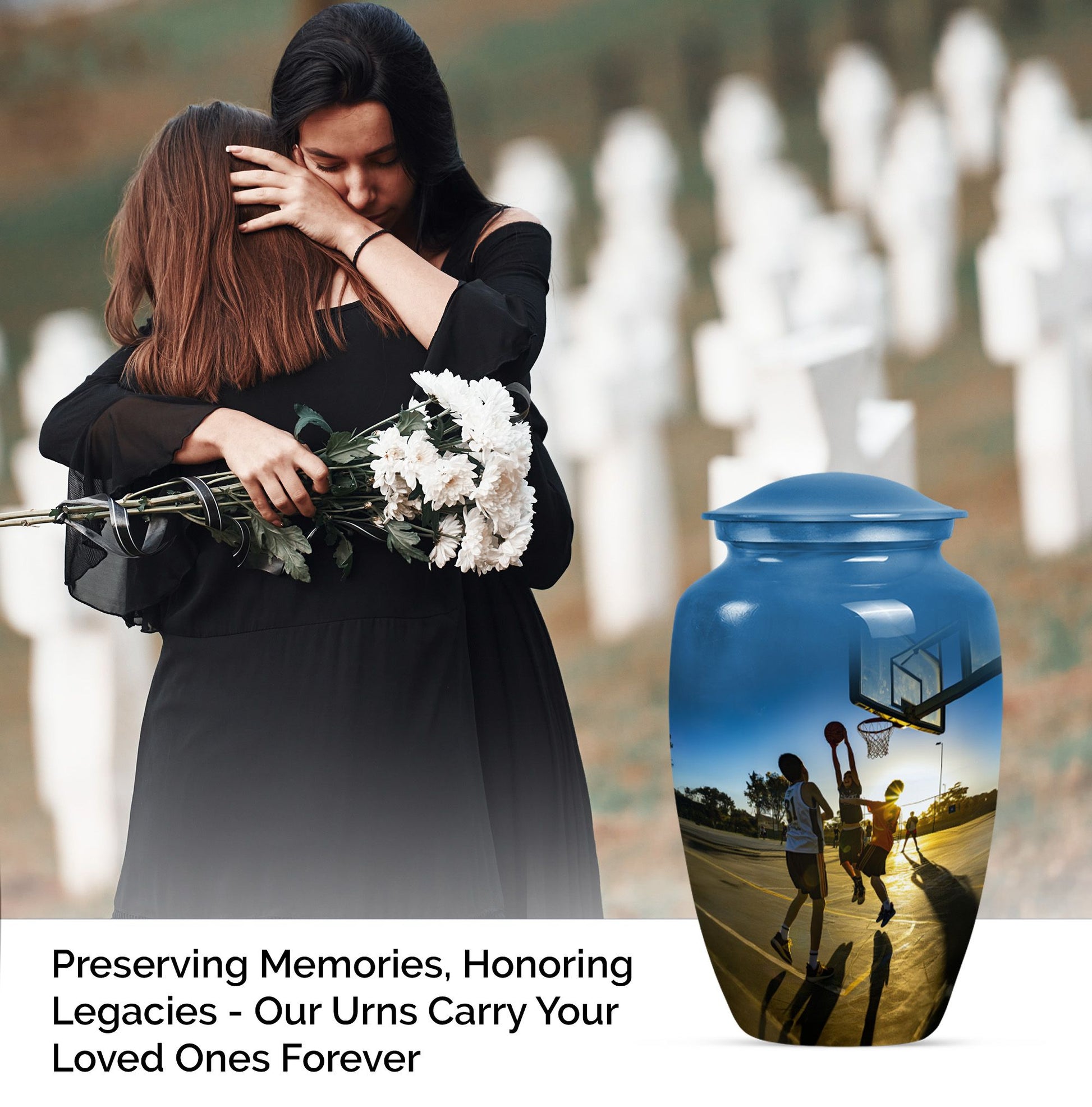 classic basketball urn, ideal memorial for male adults.