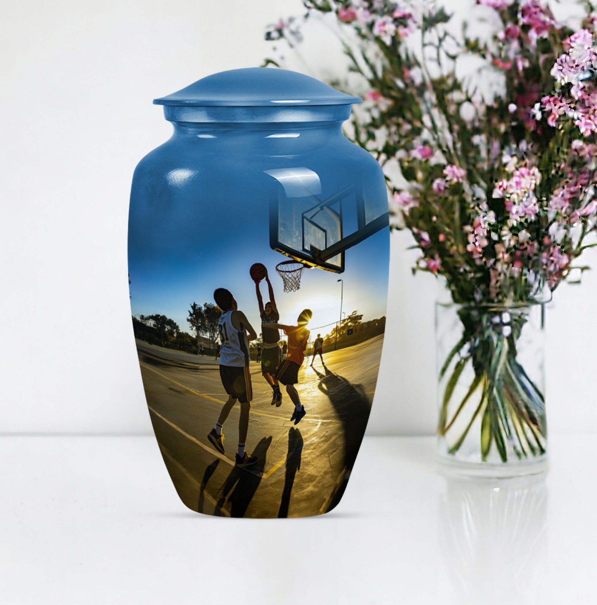 classic basketball urn, ideal memorial for male adults.