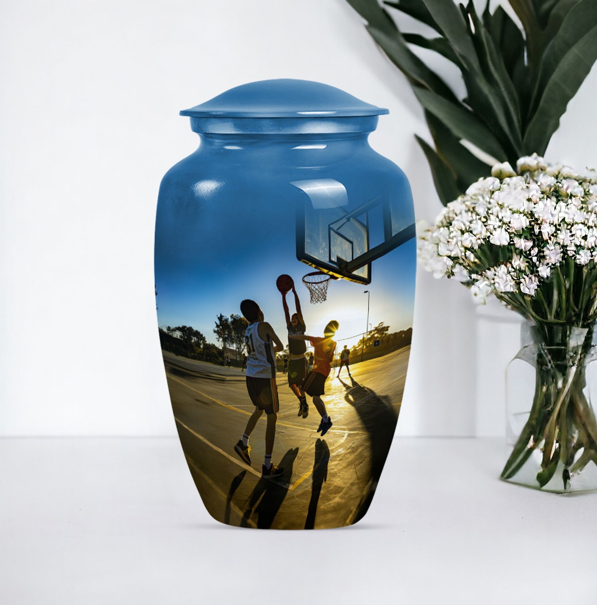 classic basketball urn, ideal memorial for male adults.