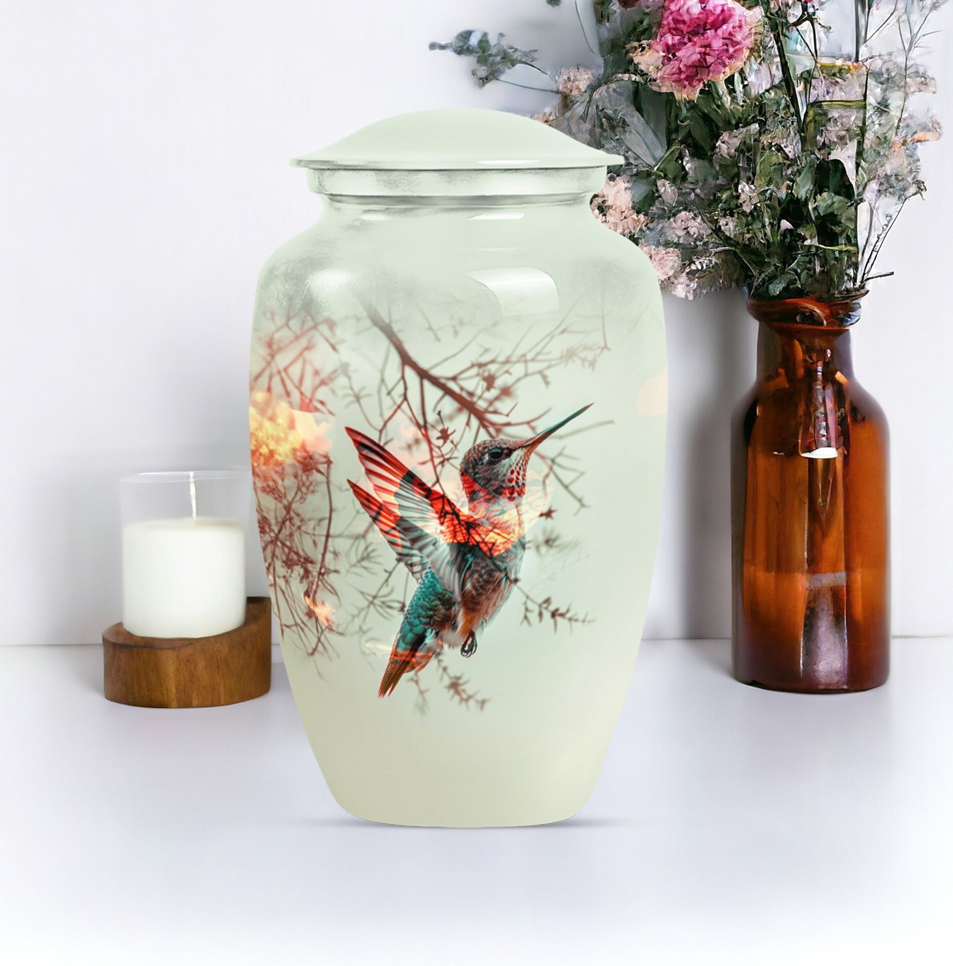 Classic 10 inch Aluminium Hummingbird Cremation Urn.