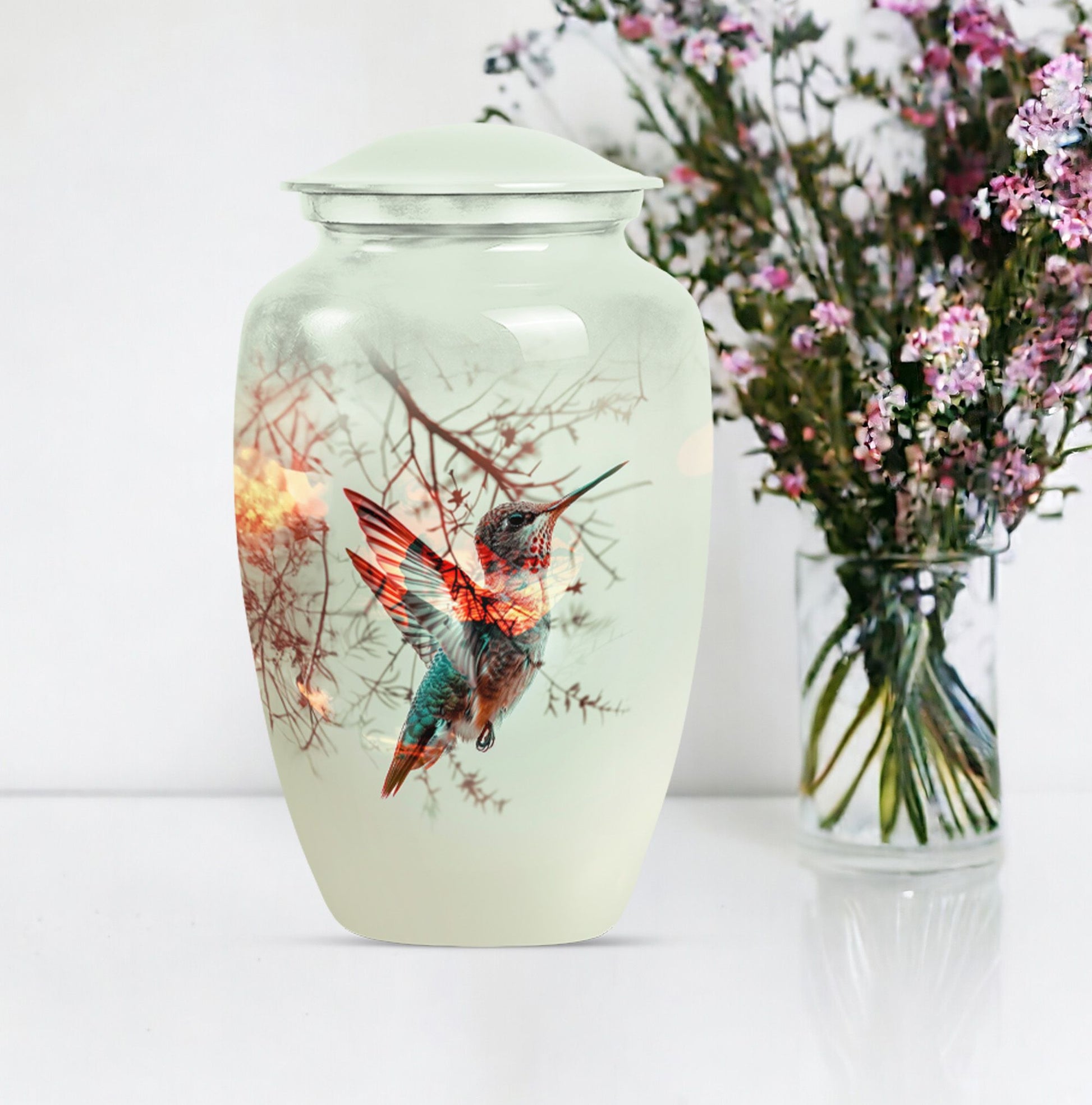 Classic 10 inch Aluminium Hummingbird Cremation Urn.