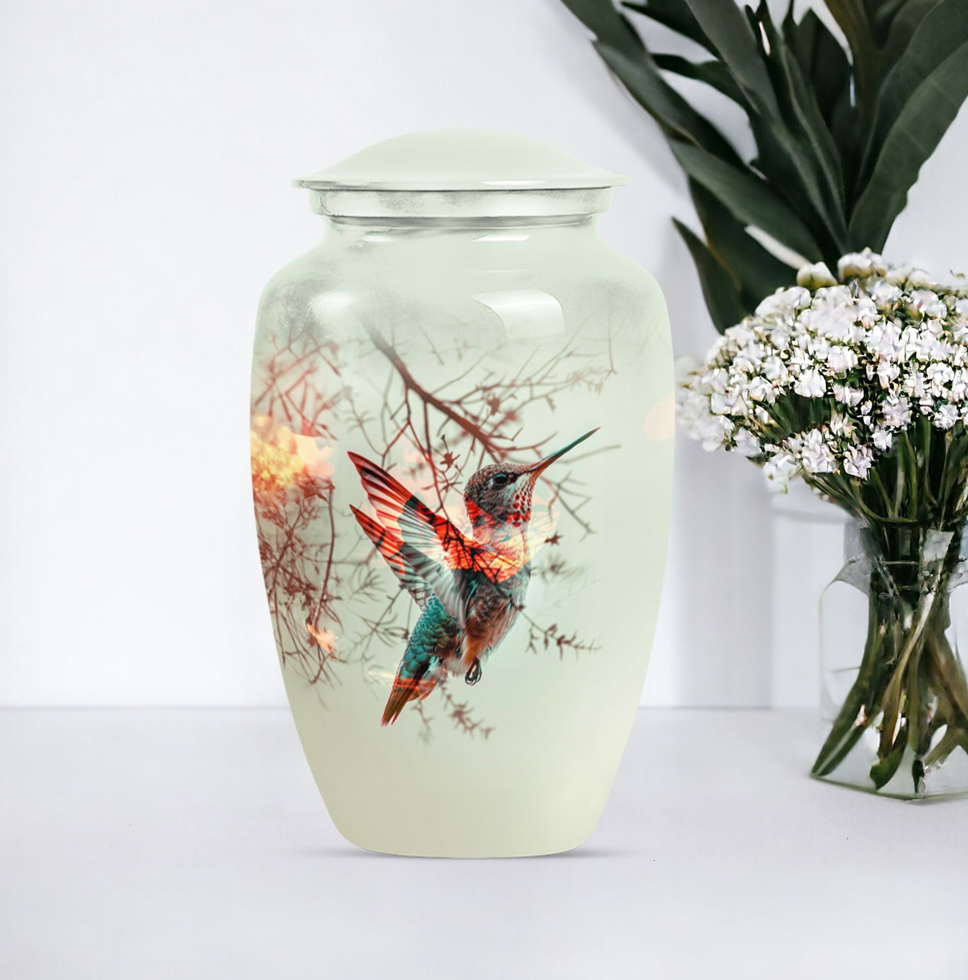 Classic 10 inch Aluminium Hummingbird Cremation Urn.