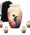 Classic 10-inch hummingbird-themed aluminum cremation urn