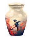 Classic 10-inch hummingbird-themed aluminum cremation urn