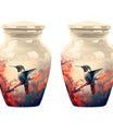 Classic 10-inch hummingbird-themed aluminum cremation urn