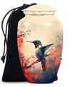 Classic 10-inch hummingbird-themed aluminum cremation urn