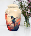 Classic 10-inch hummingbird-themed aluminum cremation urn