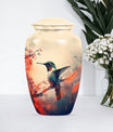 Classic 10-inch hummingbird-themed aluminum cremation urn