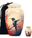 Classic 10-inch hummingbird-themed aluminum cremation urn