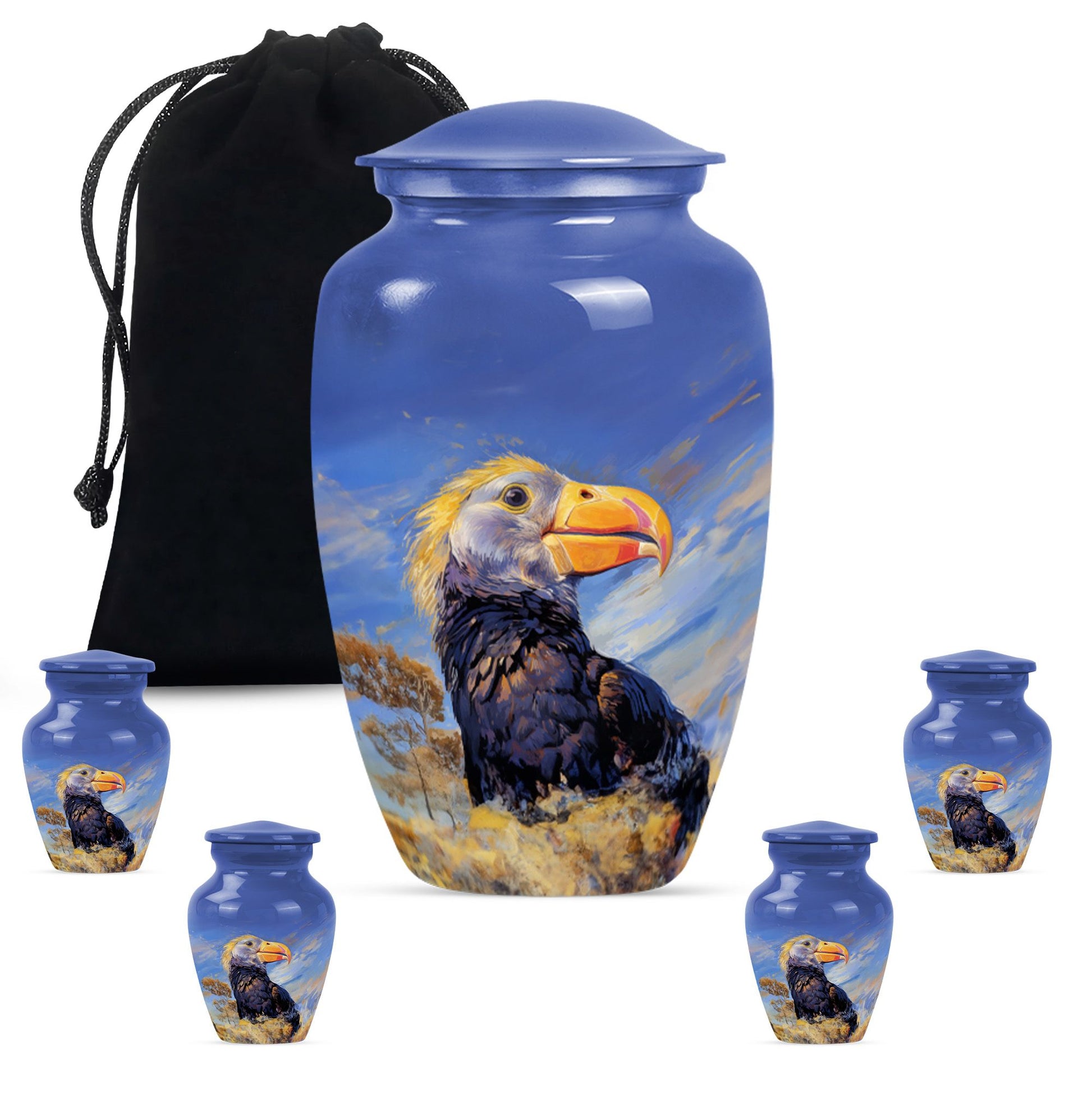 Classic 10-inch puffin bird urn for human ashes.