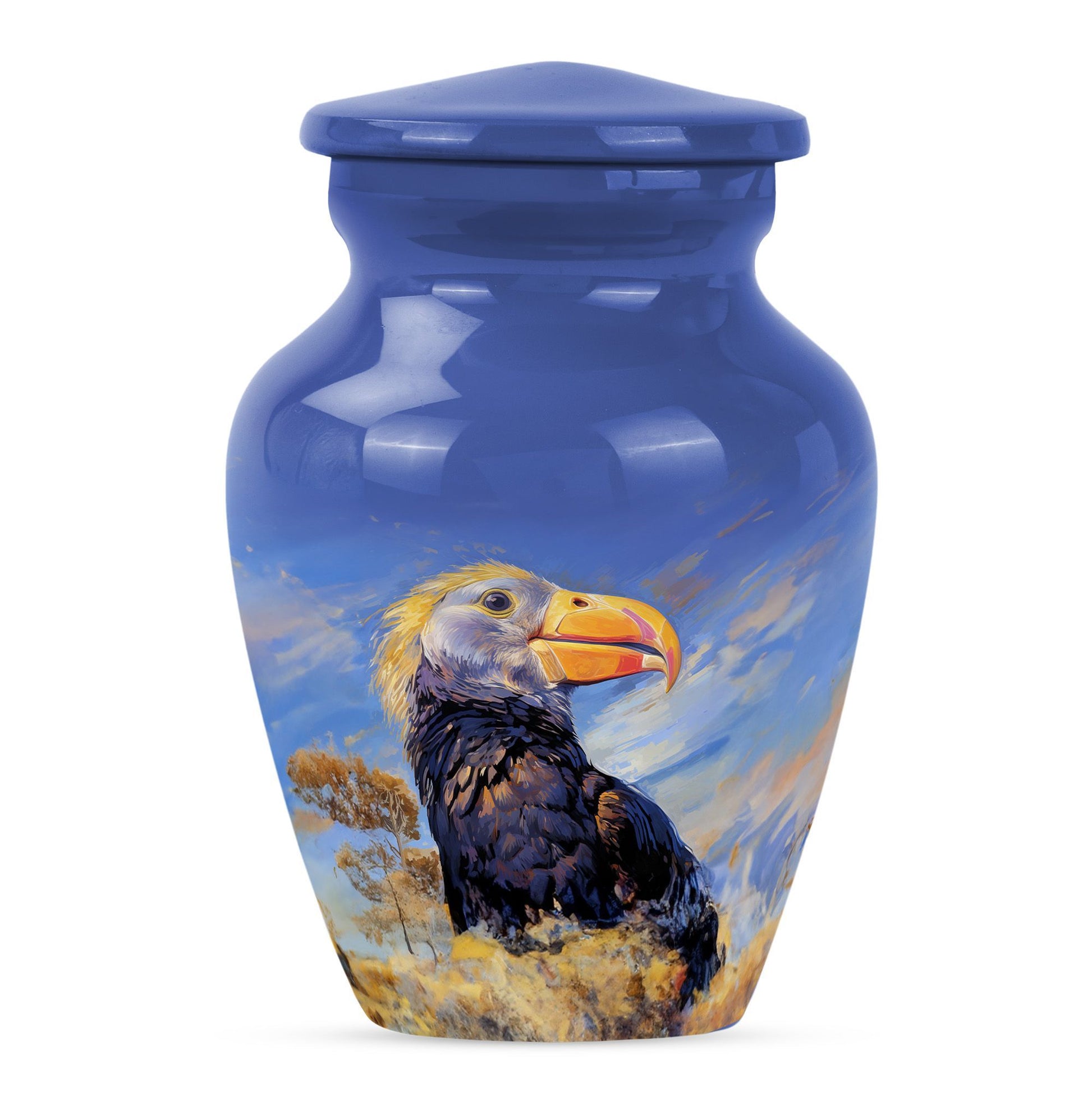 Classic 10-inch puffin bird urn for human ashes.