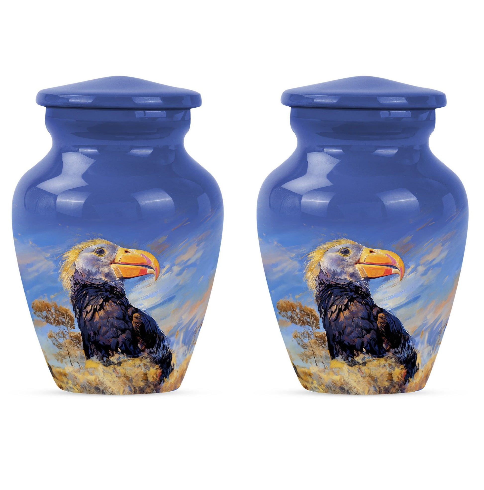 Classic 10-inch puffin bird urn for human ashes.