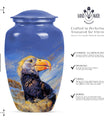 Classic 10-inch puffin bird urn for human ashes.