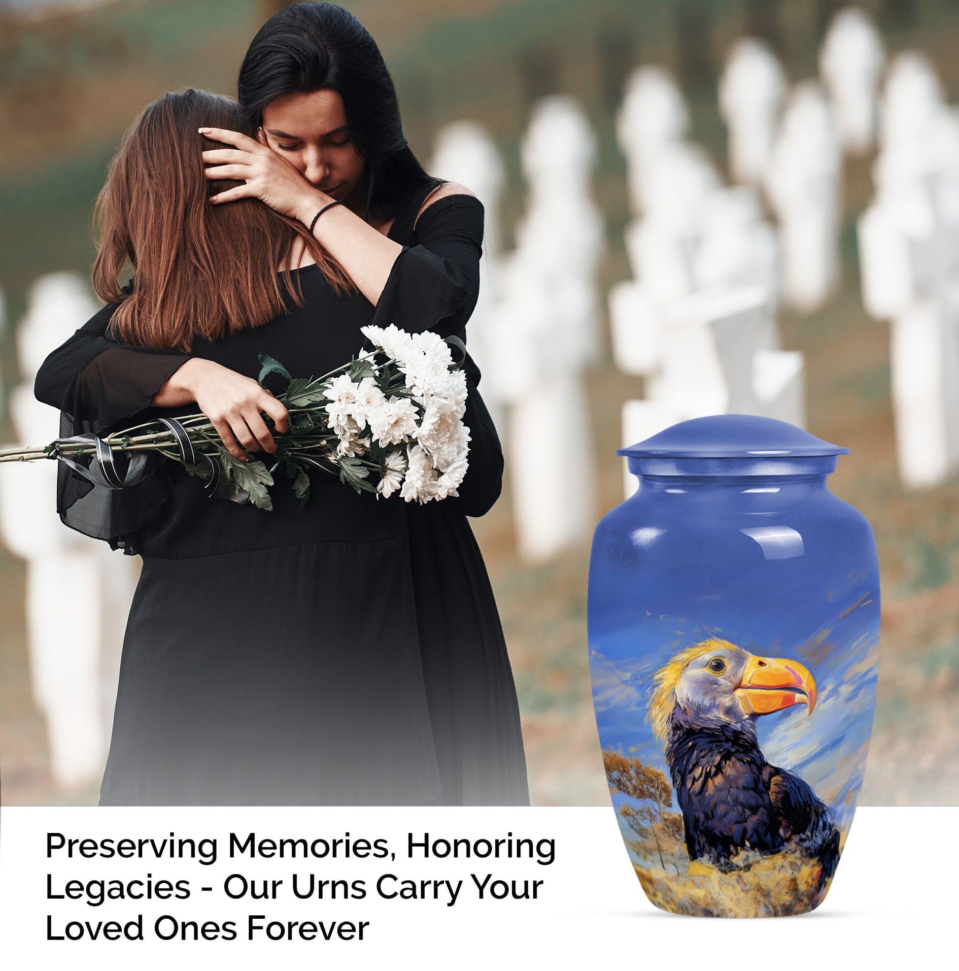 Classic 10-inch puffin bird urn for human ashes.