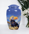 Classic 10-inch puffin bird urn for human ashes.