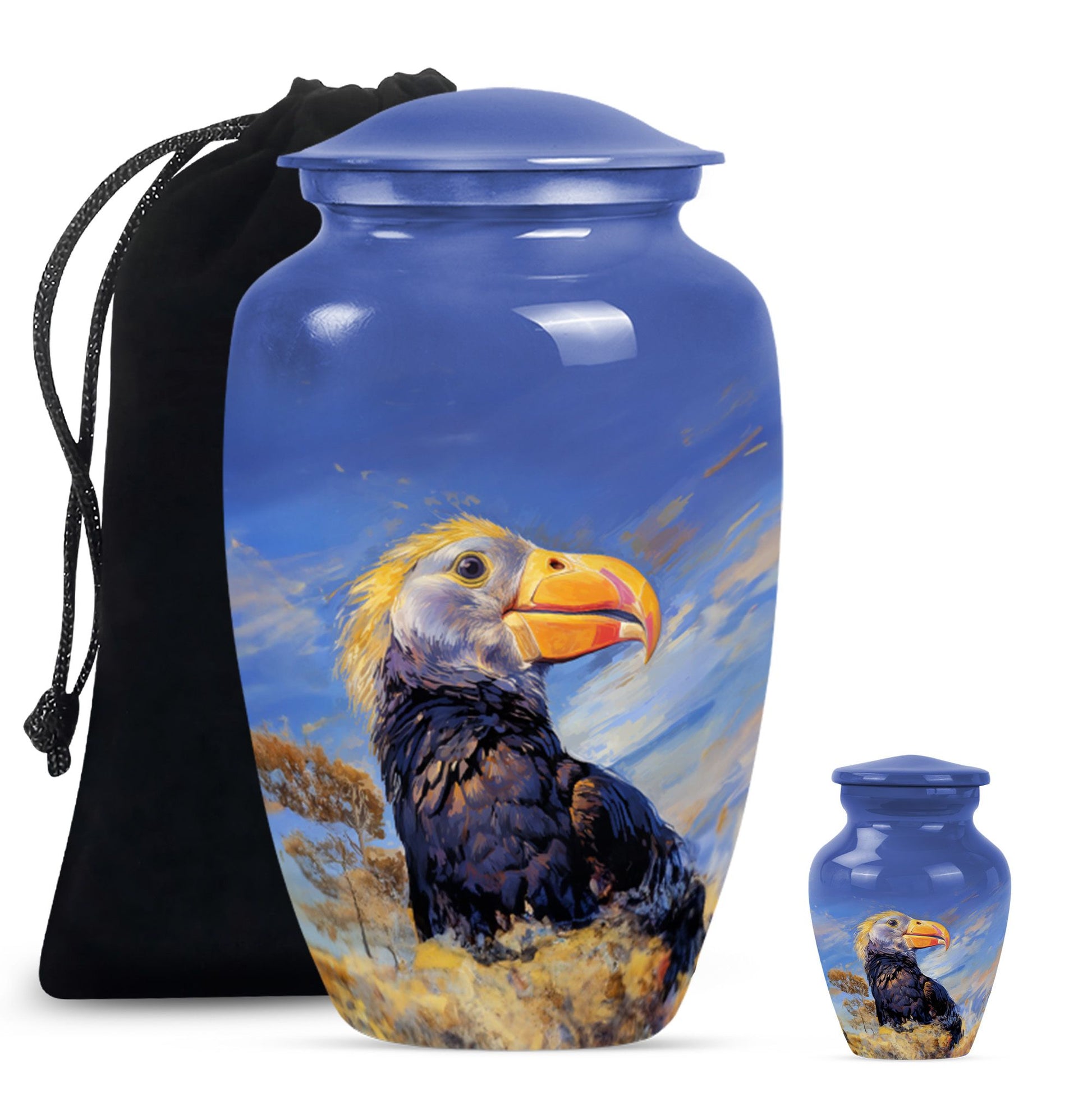 Classic 10-inch puffin bird urn for human ashes.