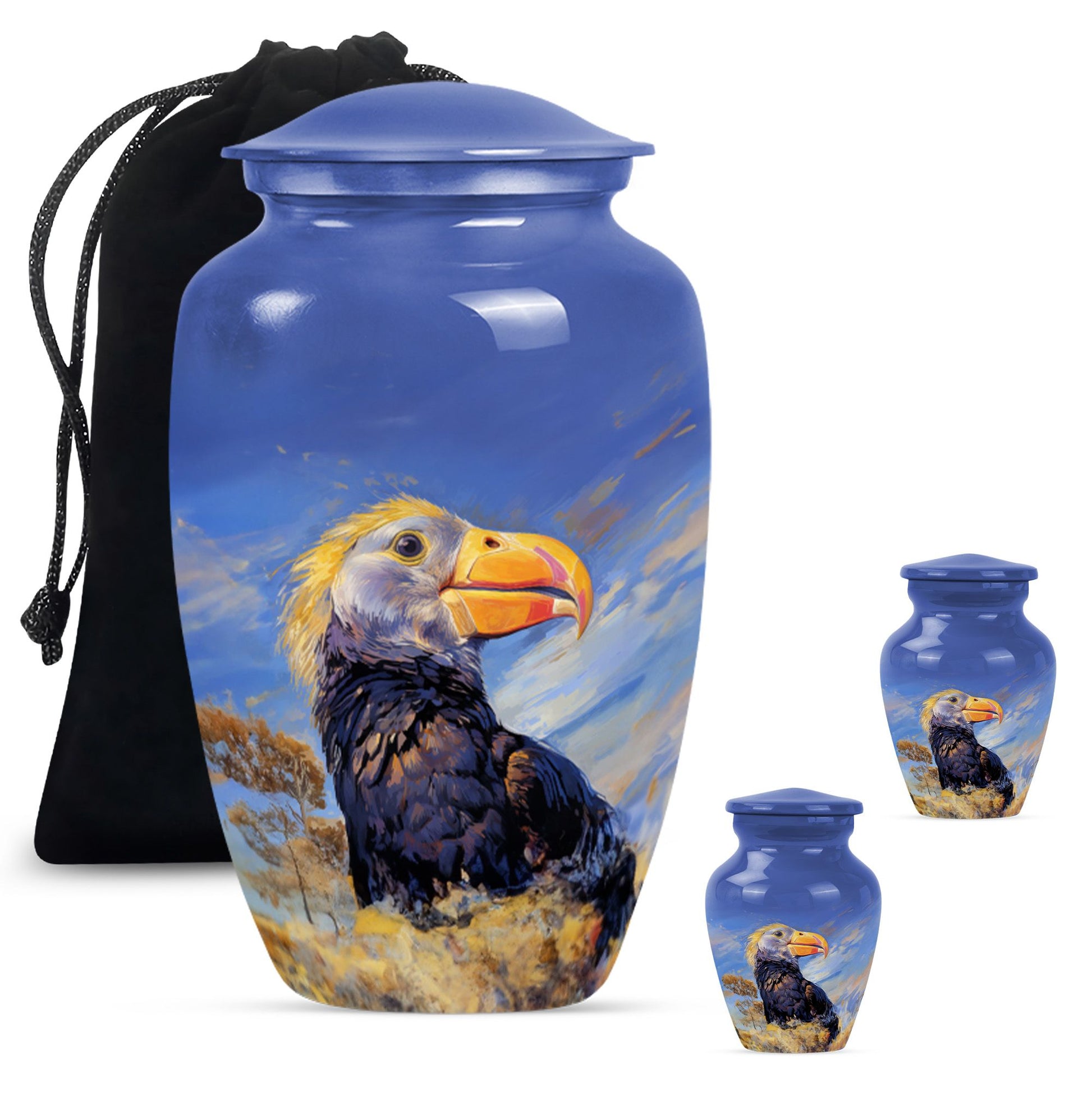 Classic 10-inch puffin bird urn for human ashes.