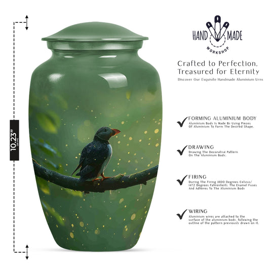 10-inch puffin bird urn.