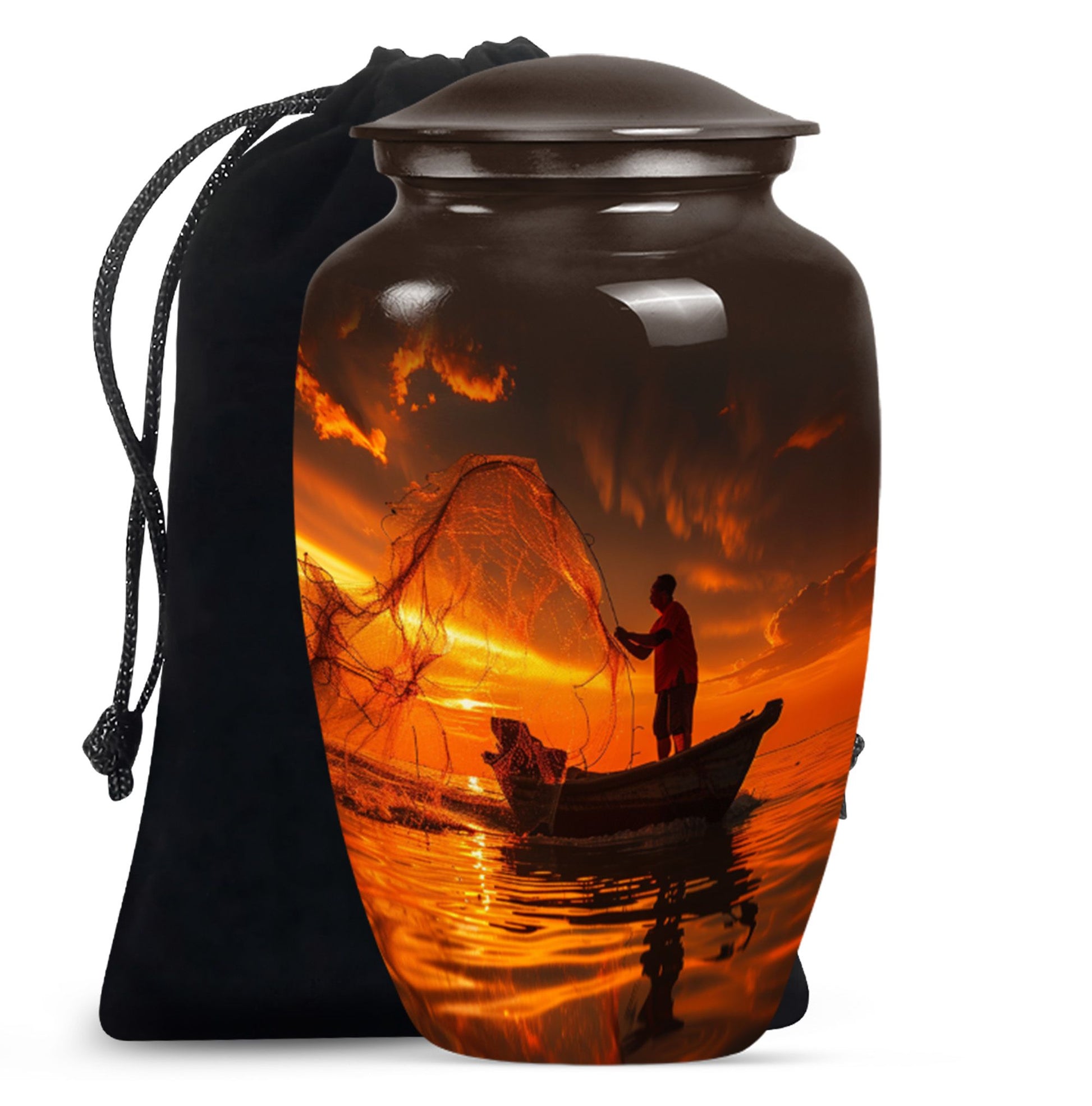 Classic 10 Inch Aluminum Fishing Urn for men's ashes.