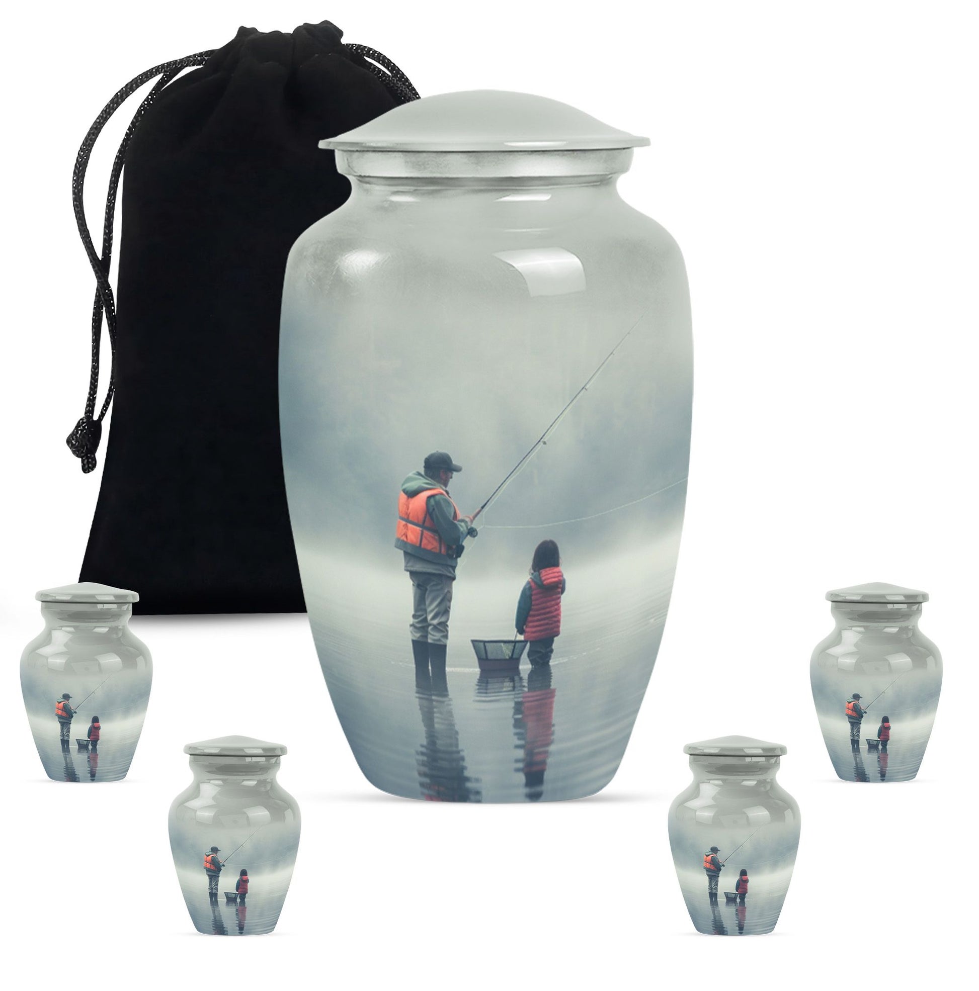 Classic fishing urn, 10-inch large for cremation ashes