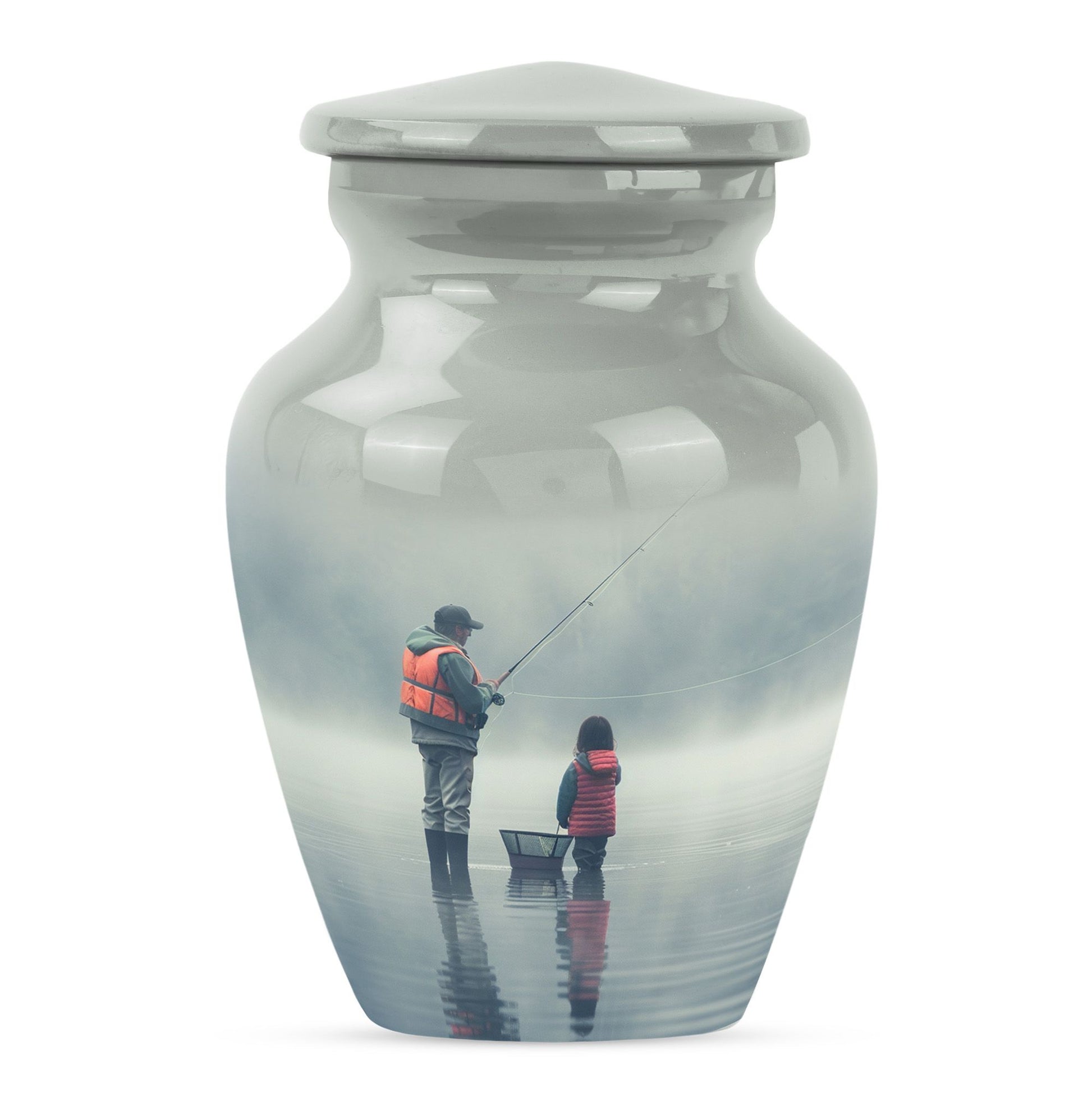 Classic fishing urn, 10-inch large for cremation ashes