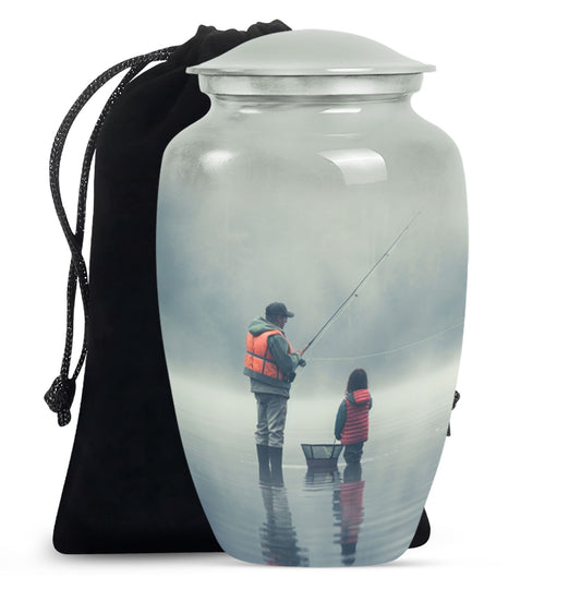 Classic fishing urn, 10-inch large for cremation ashes