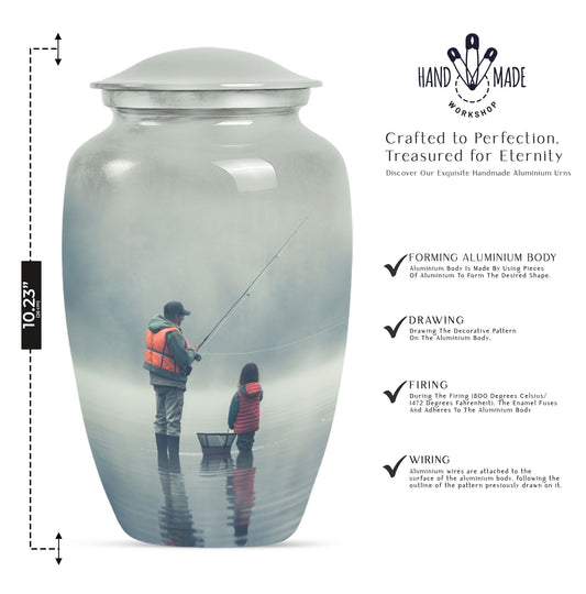 Classic fishing urn, 10-inch large for cremation ashes