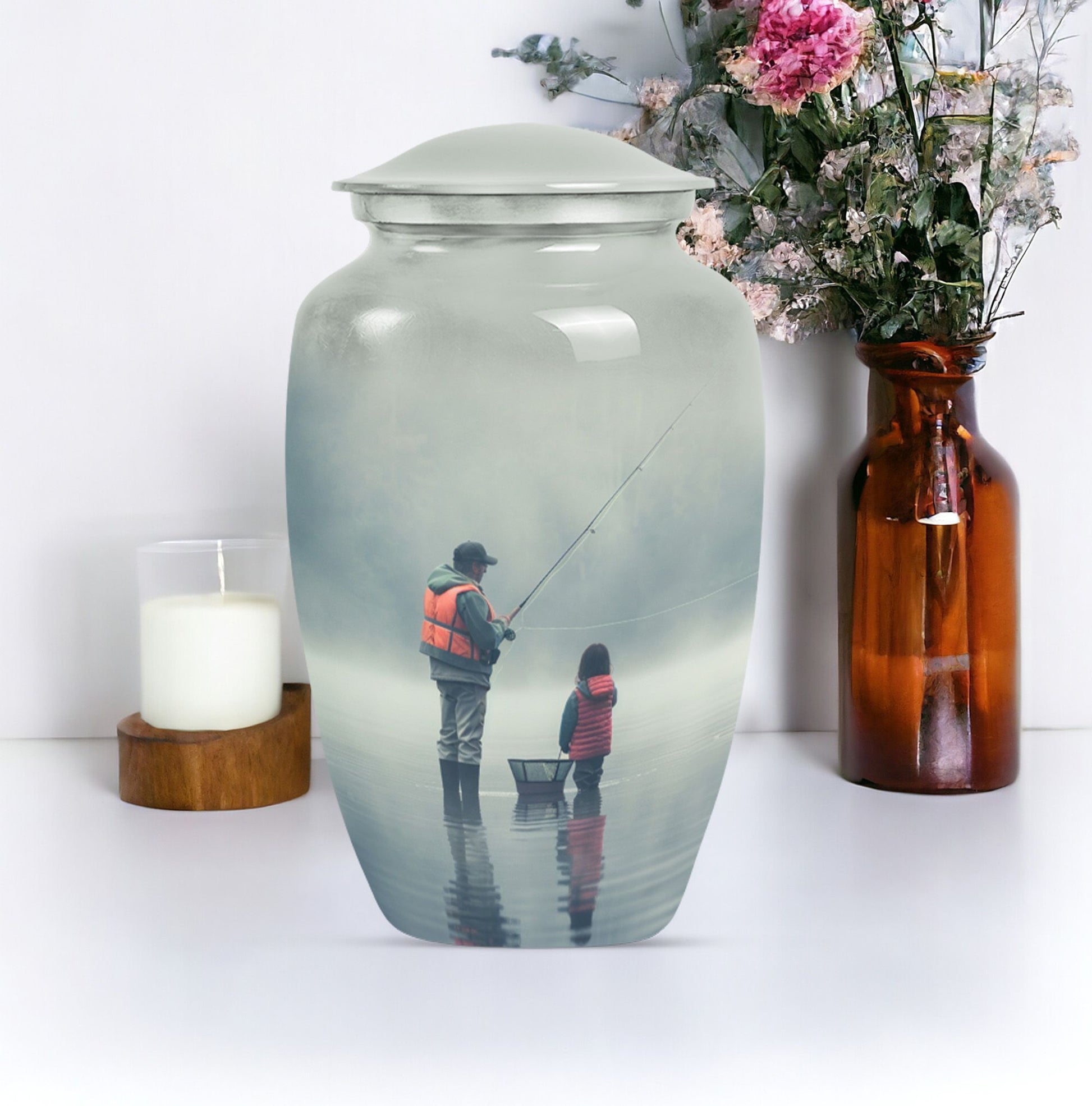 Classic fishing urn, 10-inch large for cremation ashes